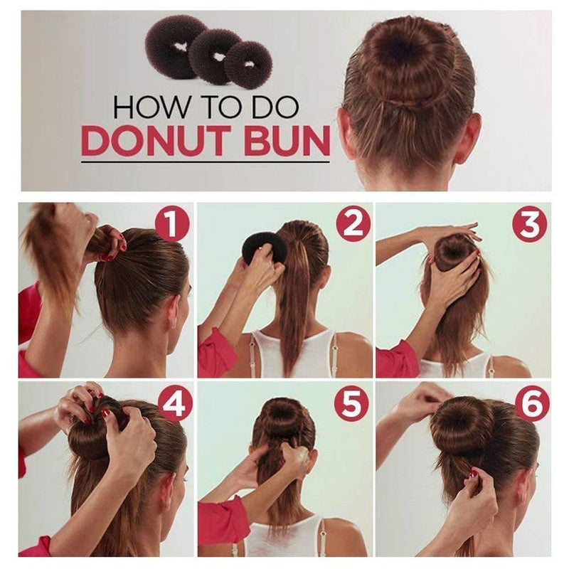 iFlyMars Hair Accessories Set: 3 Donut Bun Makers, 2 Foam Sponge Shapers, 1 French Twist Clip, 2 Snap Buns, 10 Elastics, 20 Pins (Black) - Image 4